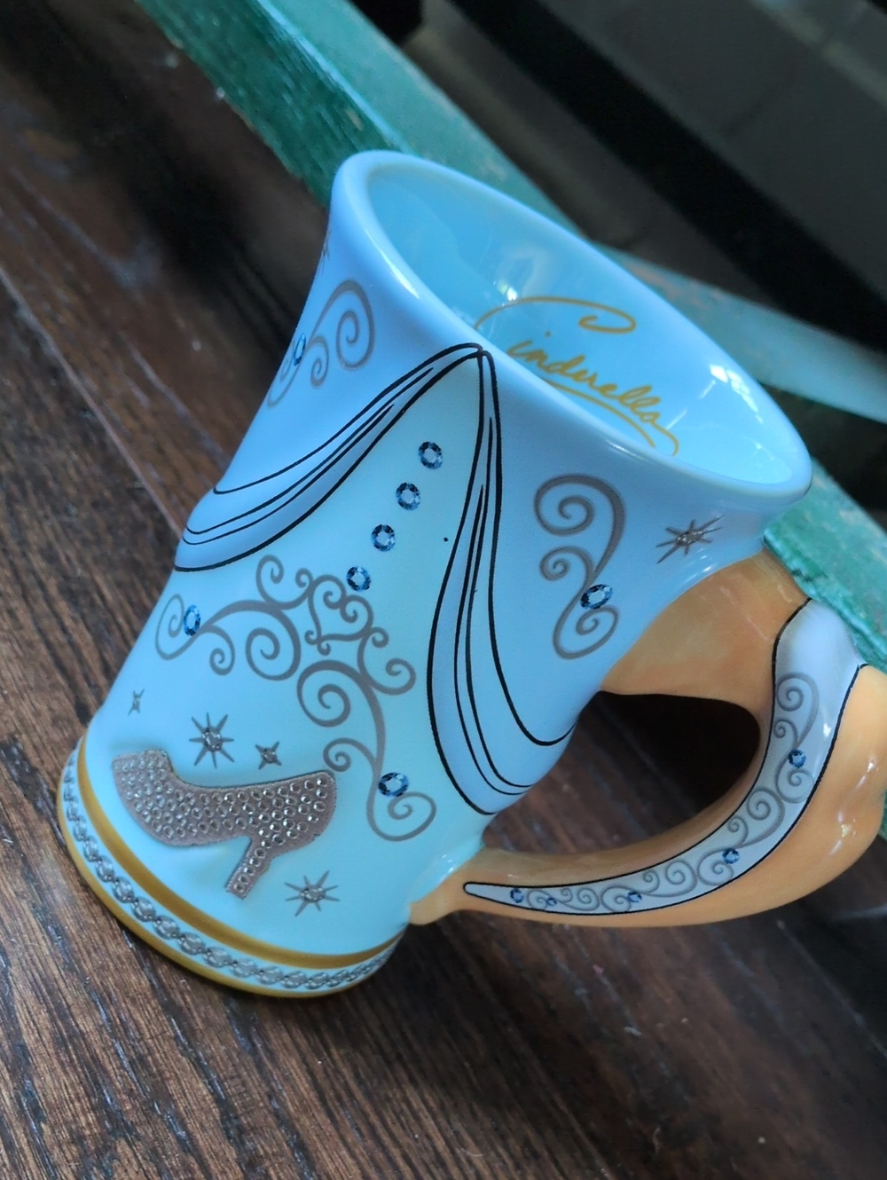 WALT DISNEY WORLD I Cinderella Sculpted Blue & Gold Mug with Rhinestone Details